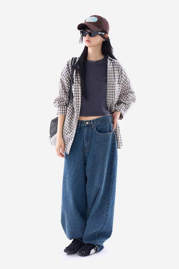 80's retro semi balloon denim pants